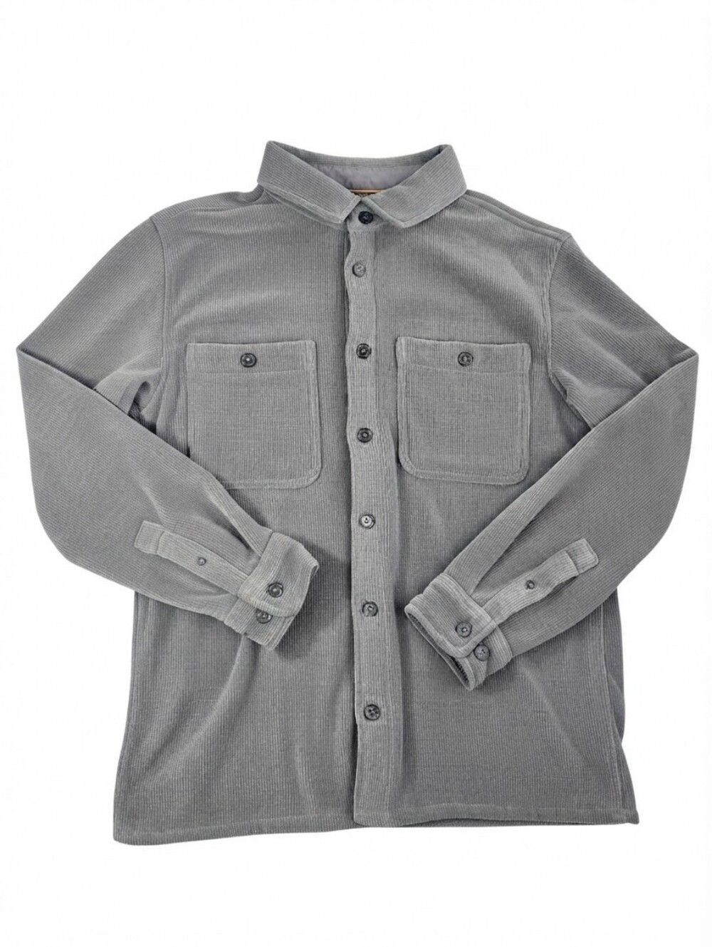 Mens Grey Corduroy Button-Down Shirt Jacket